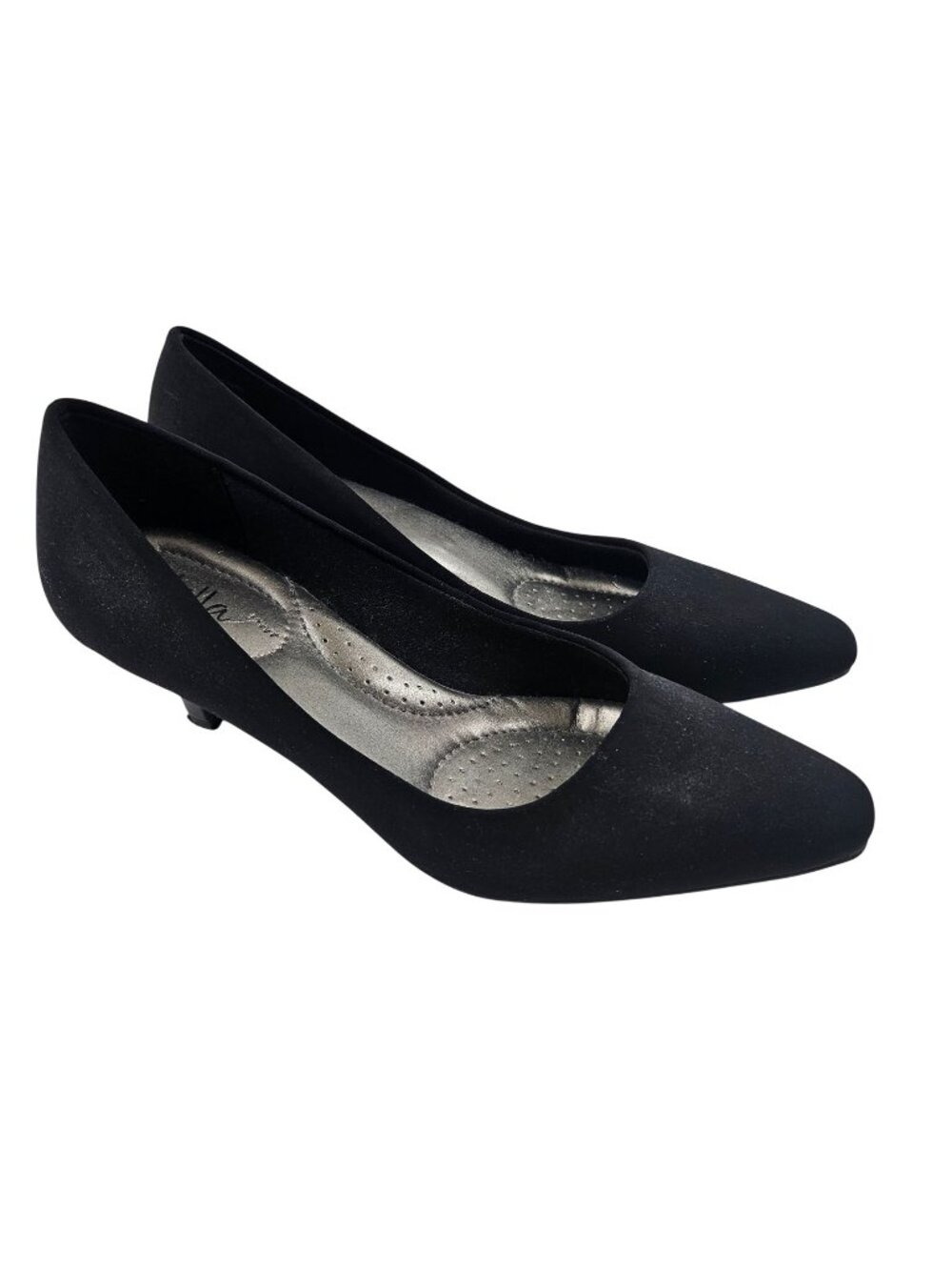 Abella Judith Heels Womens Size 7.5 Black Fabric Pumps Cushioned Kitten Heel